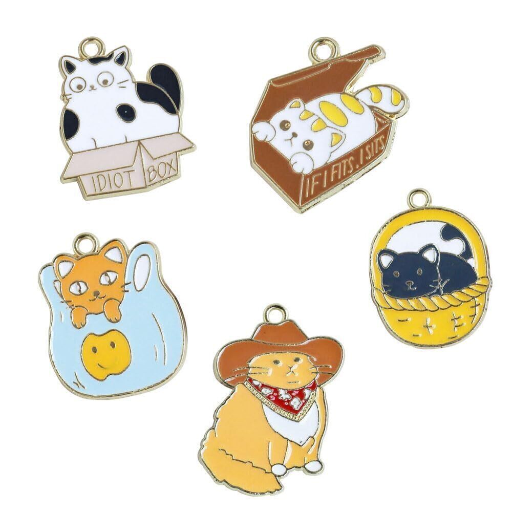 6694 Creative Enamel Cat Charms for Jewelry Making 20 Pcs 5 Styles Cute Cat